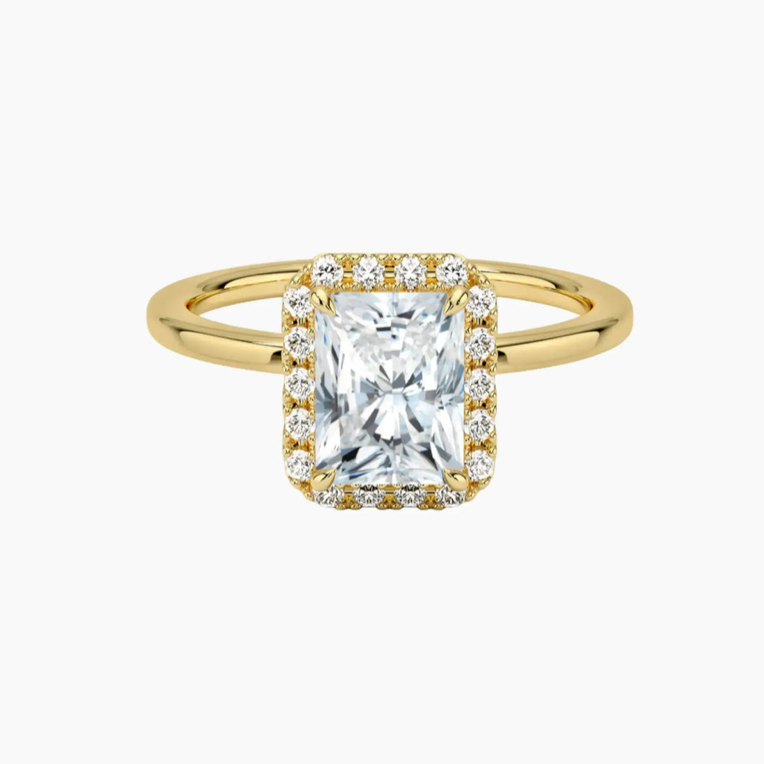 Cassiopeia Radiant Hidden Halo Diamond Ring Setting in 14K Yellow Gold