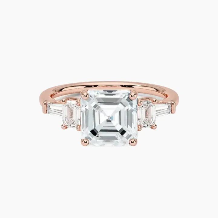 Delphine Five Stone Asscher Designer 1.5 Carat Lab Grown Diamond Engagement Ring in 14K Rose Gold