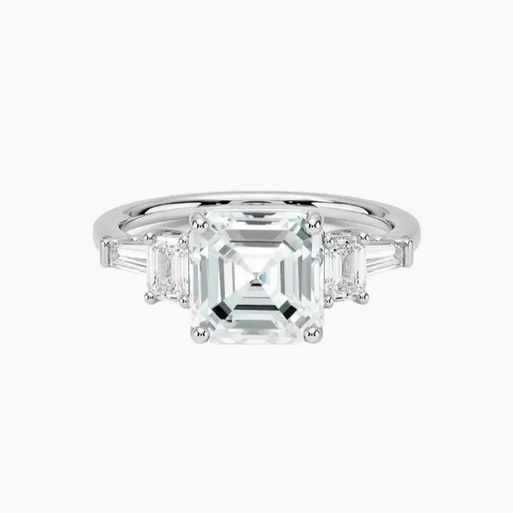 Delphine Five Stone Asscher Designer 1.5 Carat Lab Grown Diamond Engagement Ring in 18K White Gold