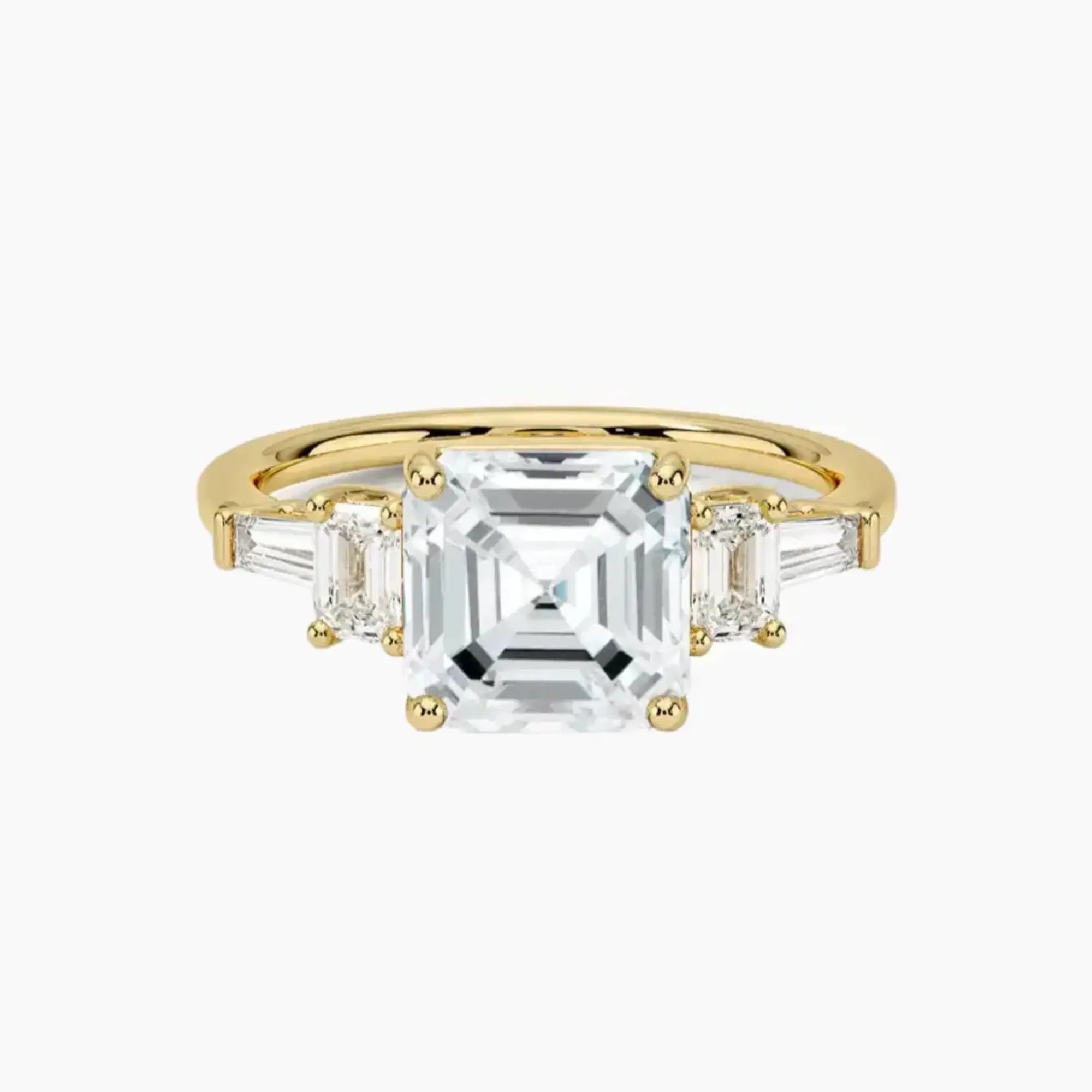 Delphine Five Stone Asscher Designer 3 Carat Lab Grown Diamond Engagement Ring in 18K Yellow Gold