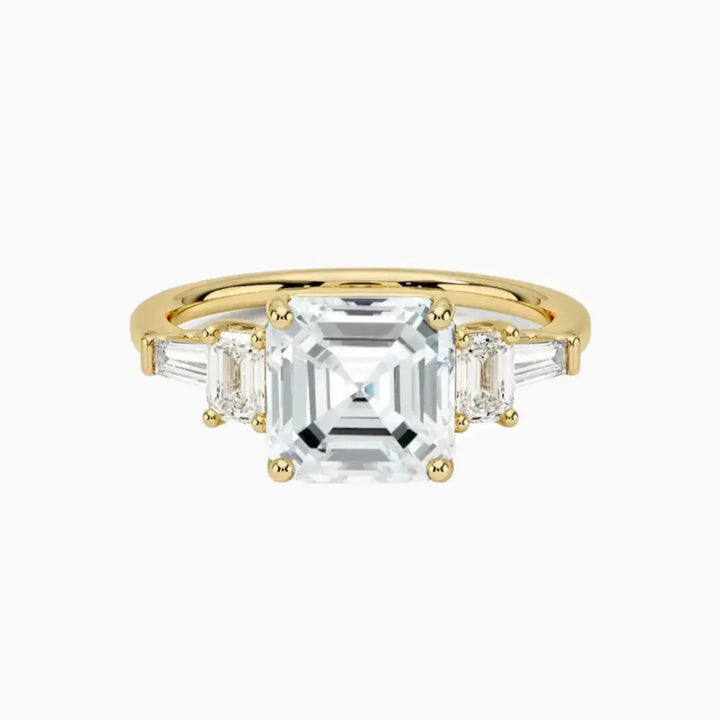 Delphine Five Stone Asscher Designer 1 Carat Lab Grown Diamond Engagement Ring in 18K Yellow Gold