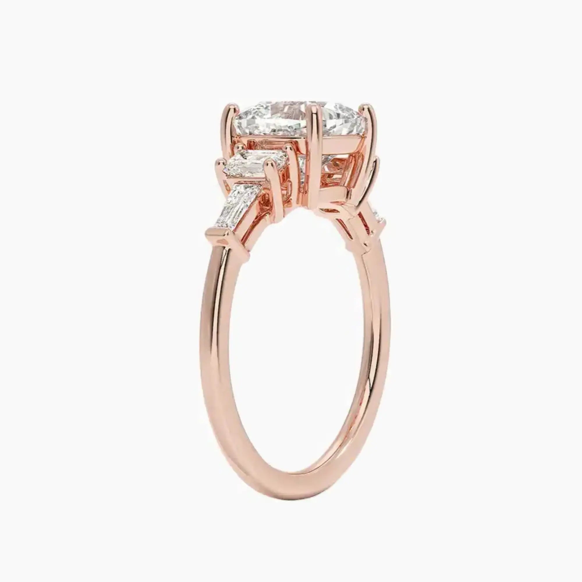 Delphine Five Stone Cushion Designer 2.5 Carat Lab Grown Diamond Engagement Ring in 14K Rose Gold