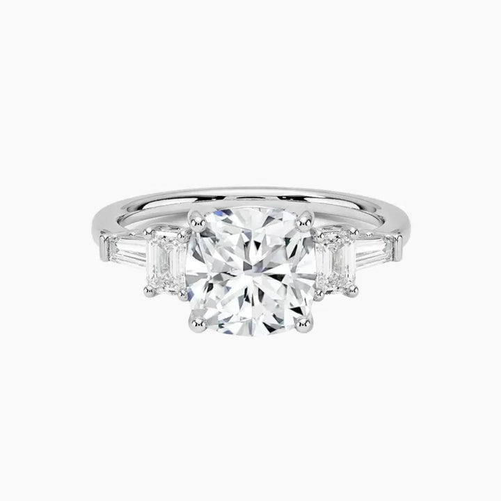 Delphine Five Stone Cushion Designer 3 Carat Lab Grown Diamond Engagement Ring in 14K White Gold