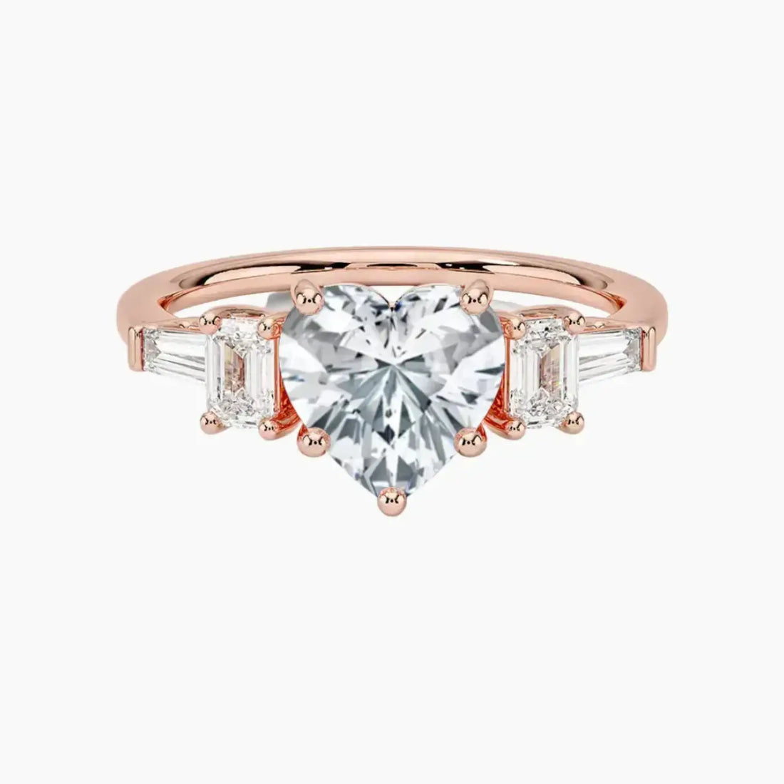 Delphine Five Stone Heart Designer 3 Carat Lab Grown Diamond Engagement Ring in 14K Rose Gold