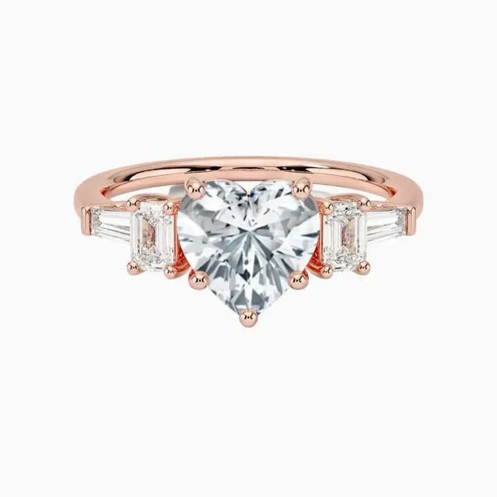 Delphine Five Stone Heart Designer 3 Carat Lab Grown Diamond Engagement Ring in 14K Rose Gold