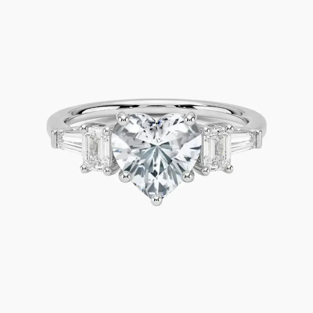 Delphine Five Stone Heart Designer Diamond Ring Setting in 18K White Gold