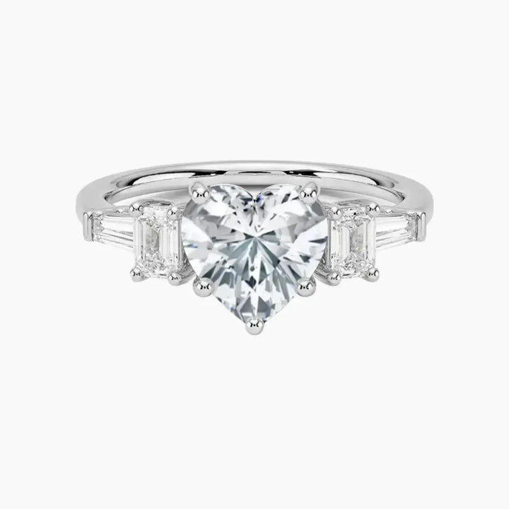 Delphine Five Stone Heart Designer 3 Carat Lab Grown Diamond Engagement Ring in 14K White Gold