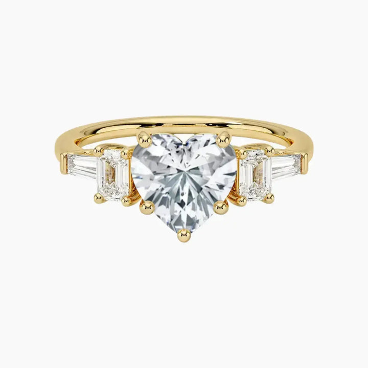 Delphine Five Stone Heart Designer 2.5 Carat Lab Grown Diamond Engagement Ring in 18K Yellow Gold