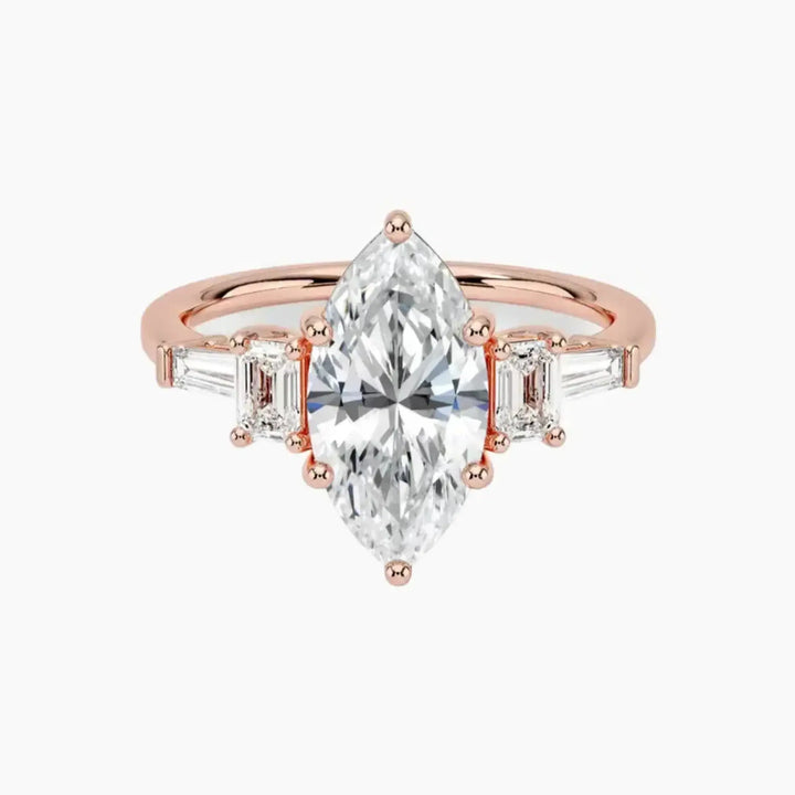 Delphine Five Stone Marquise Designer 1.5 Carat Lab Grown Diamond Engagement Ring in 18K Rose Gold