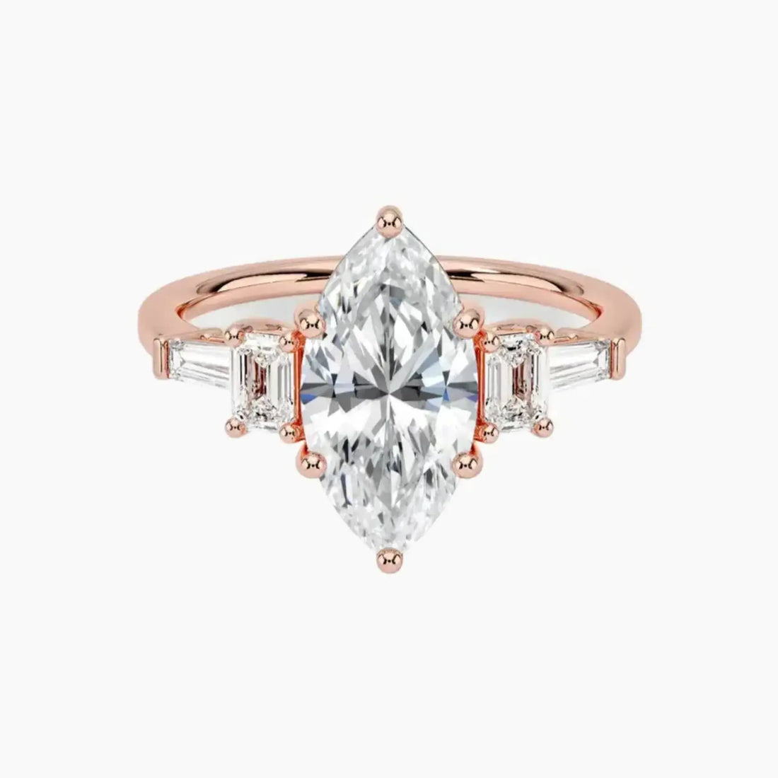 Delphine Five Stone Marquise Designer Diamond Ring Setting in 18K Rose Gold