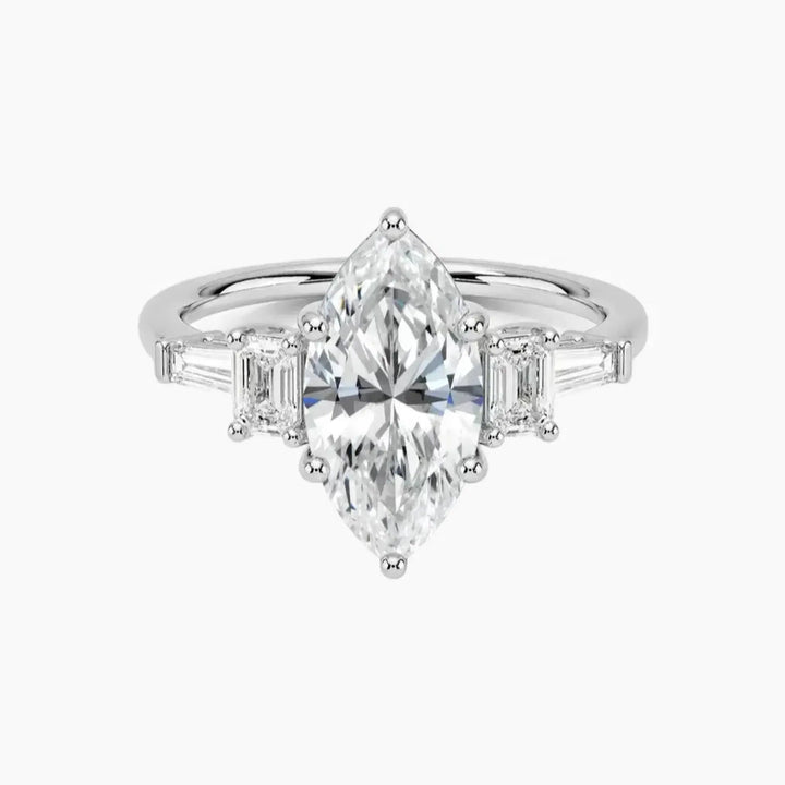 Delphine Five Stone Marquise Designer 1 Carat Lab Grown Diamond Engagement Ring in 18K White Gold