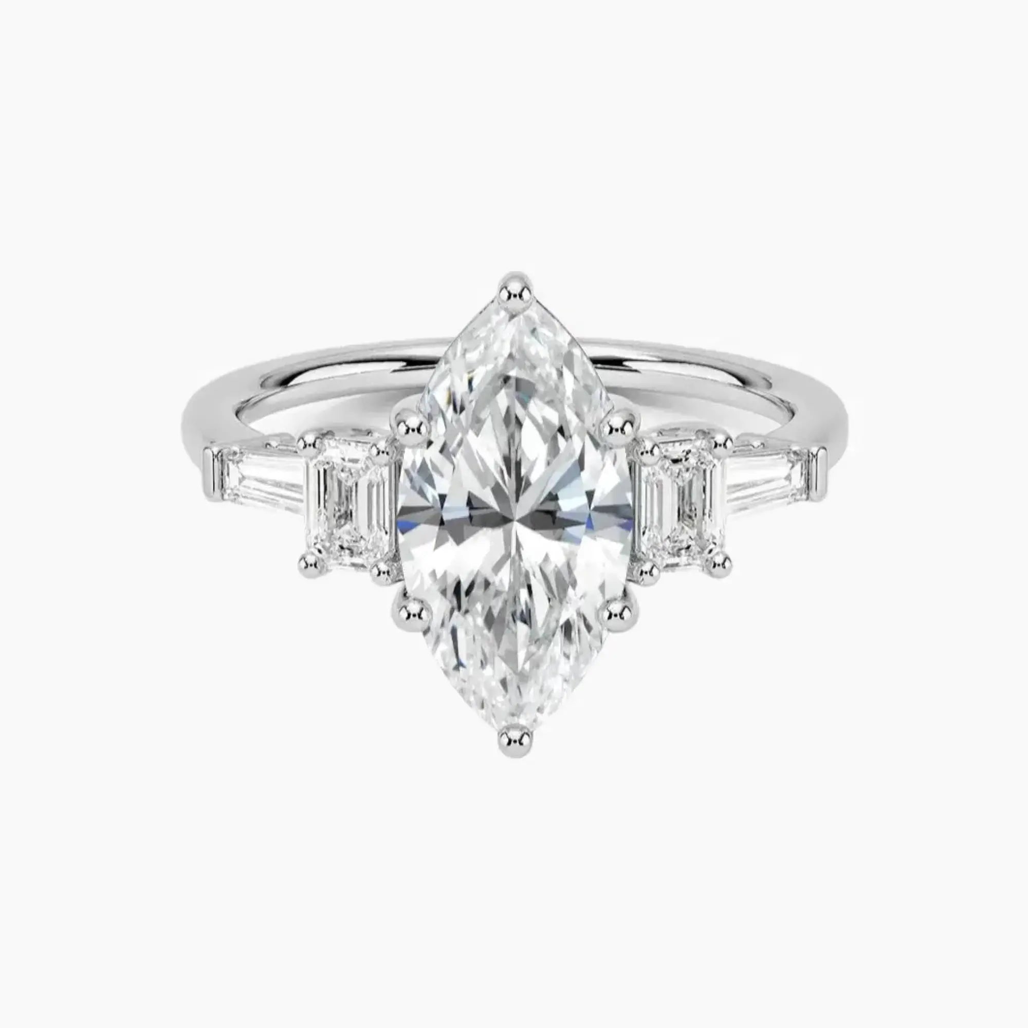 Delphine Five Stone Marquise Designer 3 Carat Lab Grown Diamond Engagement Ring in 14K Yellow Gold