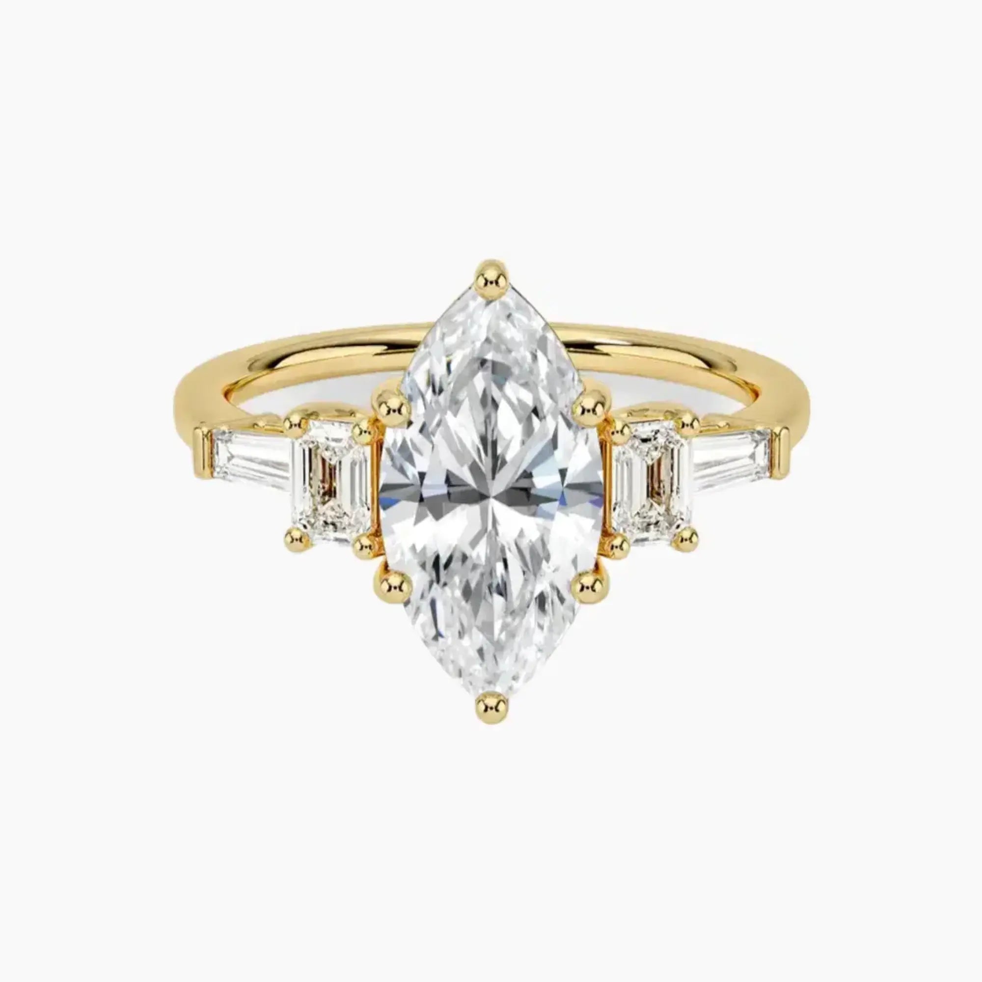 Delphine Five Stone Marquise Designer 3 Carat Lab Grown Diamond Engagement Ring in 18K White Gold