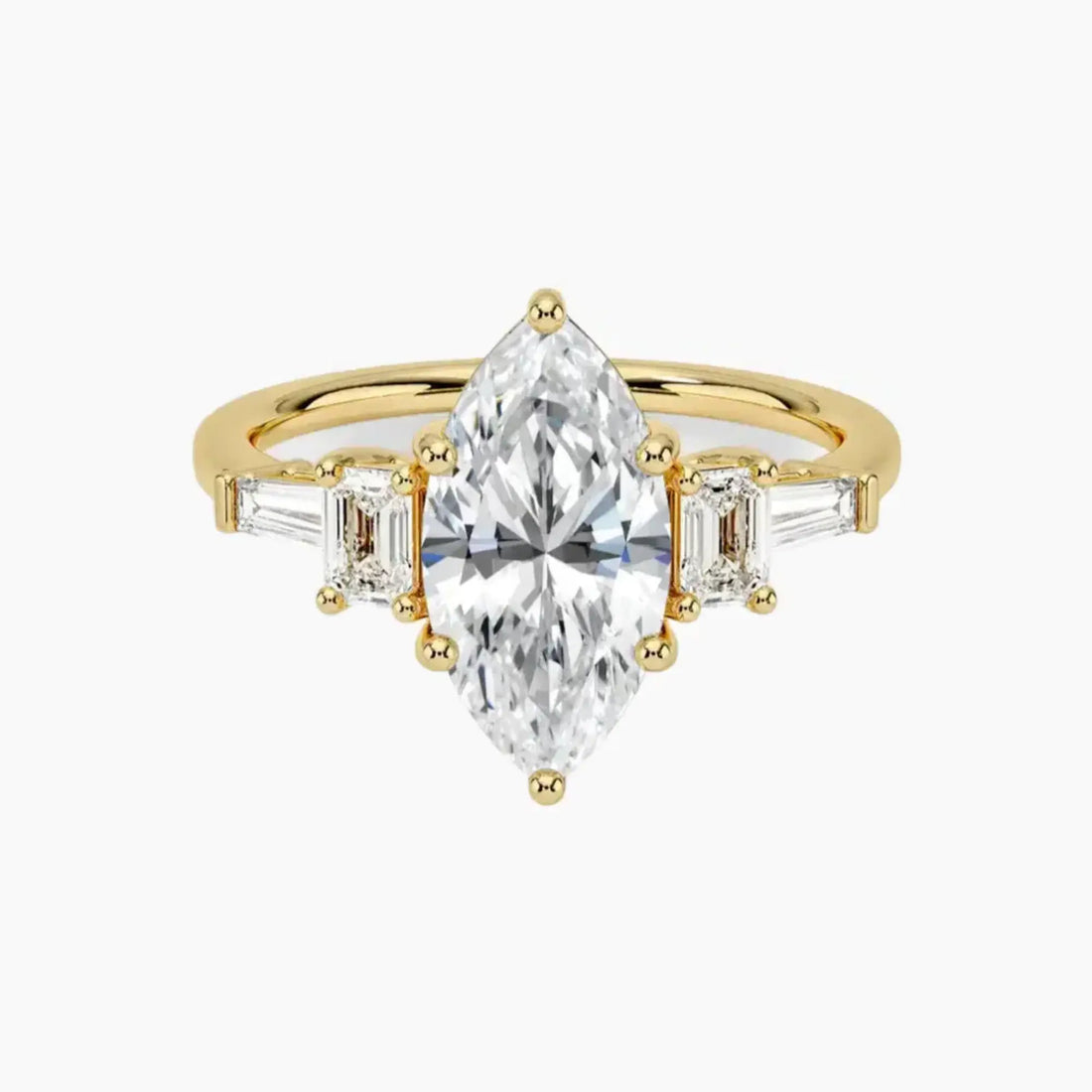 Delphine Five Stone Marquise Designer 1.5 Carat Lab Grown Diamond Engagement Ring in 18K Yellow Gold