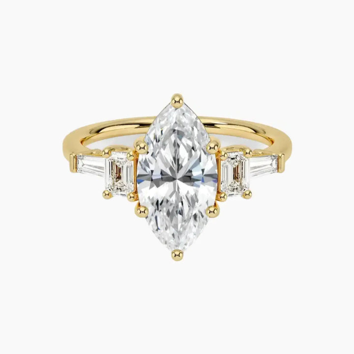 Delphine Five Stone Marquise Designer 2.5 Carat Lab Grown Diamond Engagement Ring in 18K Yellow Gold