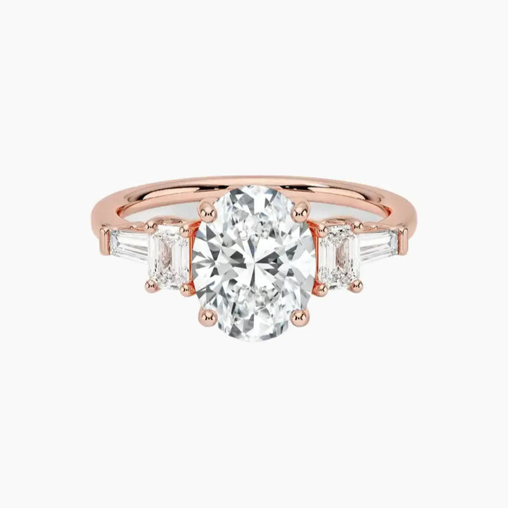Delphine Five Stone Oval Designer 3 Carat Lab Grown Diamond Engagement Ring in 18K Rose Gold