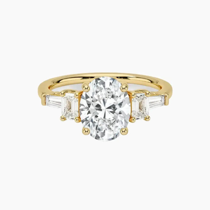 Delphine Five Stone Oval Designer 2.5 Carat Lab Grown Diamond Engagement Ring in 18K Yellow Gold