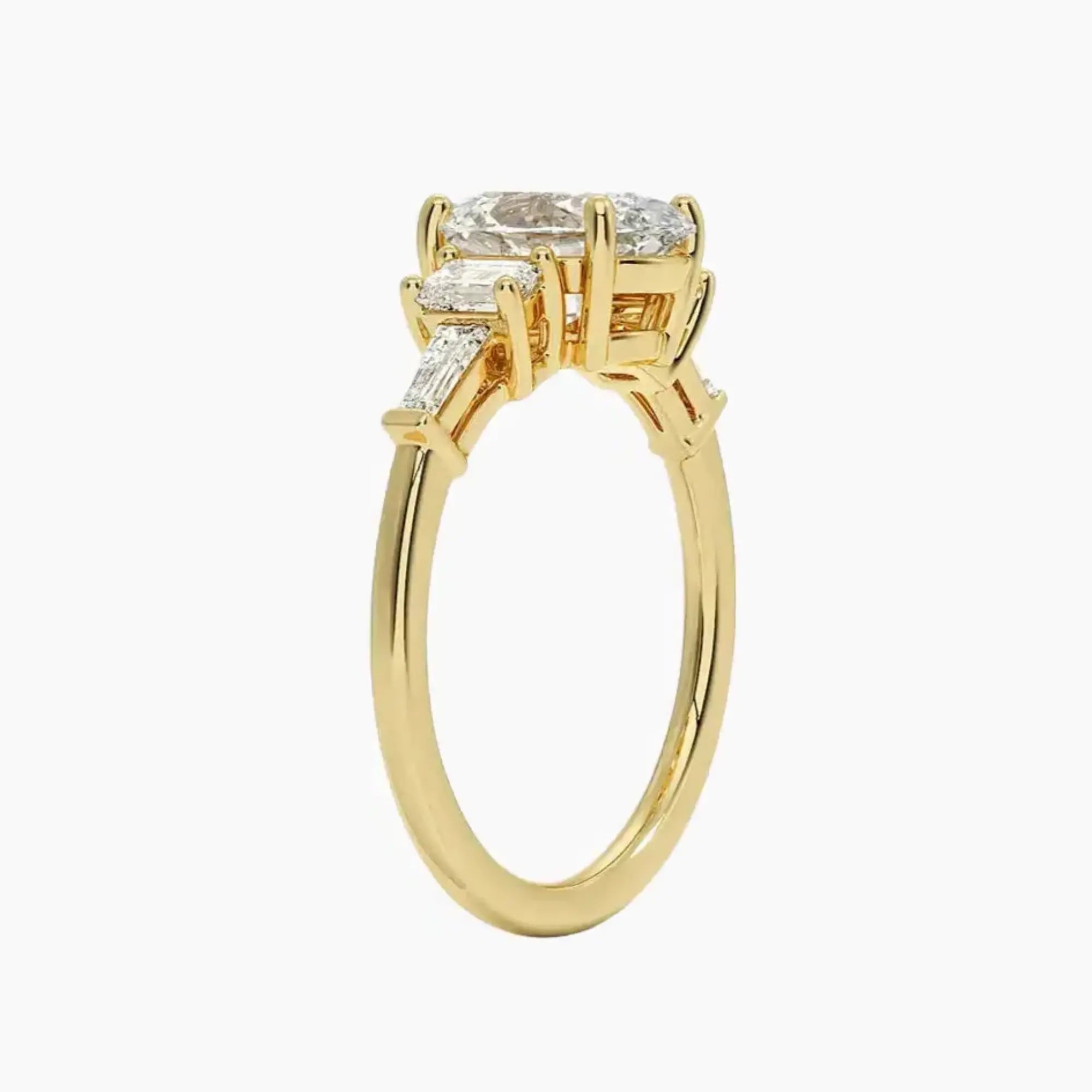 Delphine Five Stone Oval Designer 1 Carat Lab Grown Diamond Engagement Ring in 18K Yellow Gold