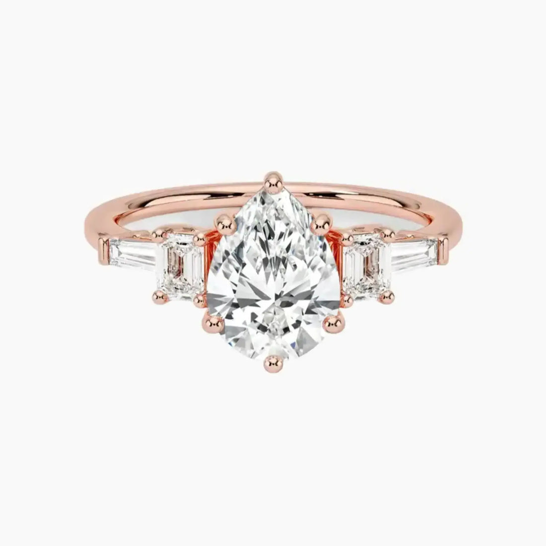 Delphine Five Stone Pear Designer Diamond Ring Setting in 18K Yellow Gold