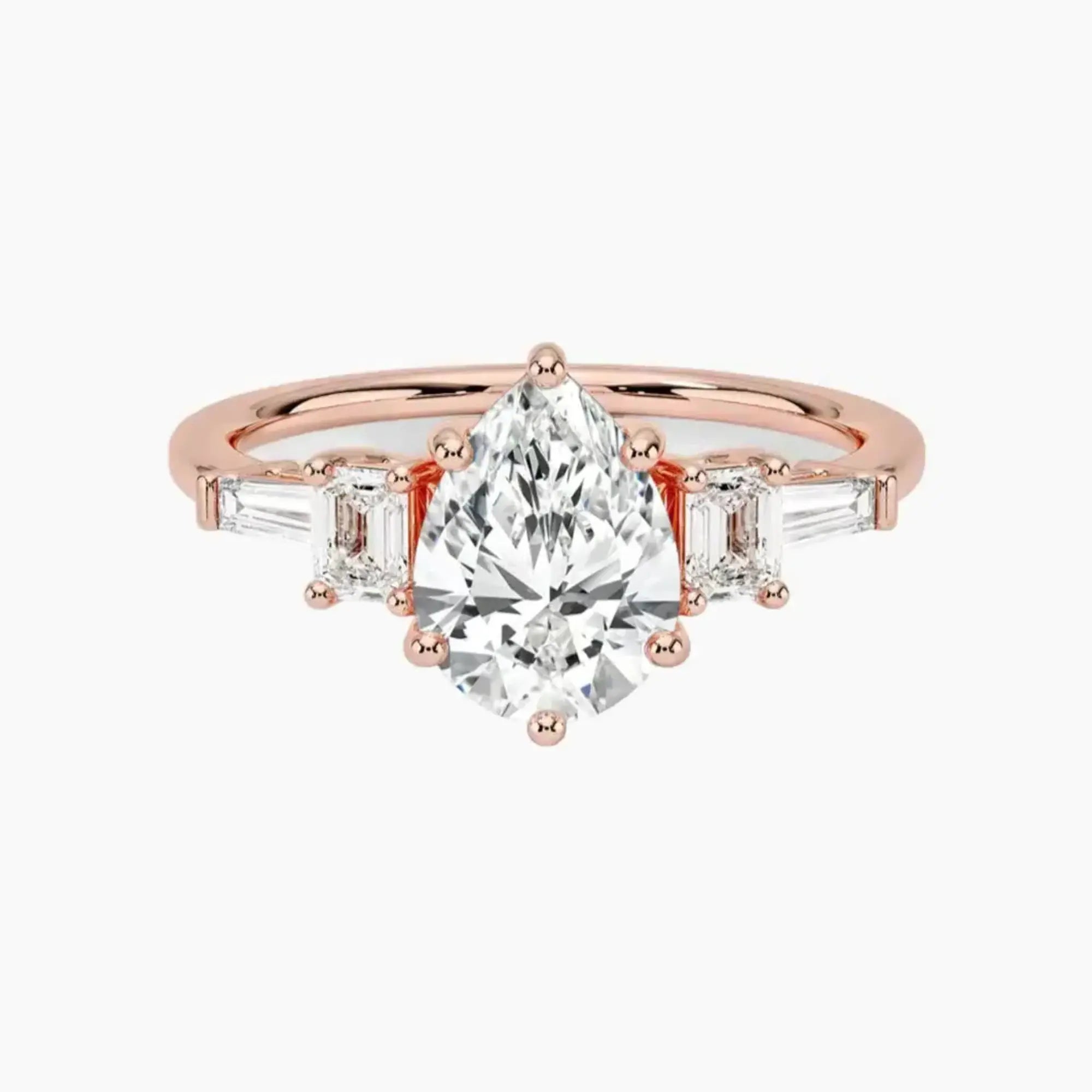 Delphine Five Stone Pear Designer 3 Carat Lab Grown Diamond Engagement Ring in 14K Yellow Gold