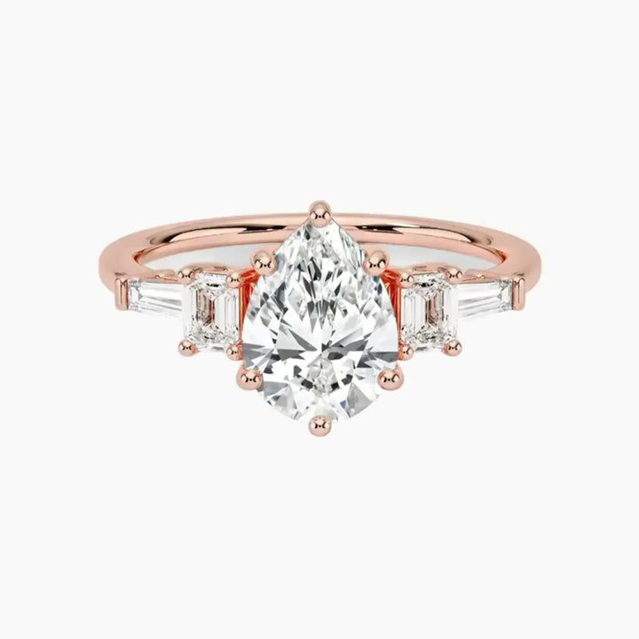 Delphine Five Stone Pear Designer 1.5 Carat Lab Grown Diamond Engagement Ring in 14K Rose Gold