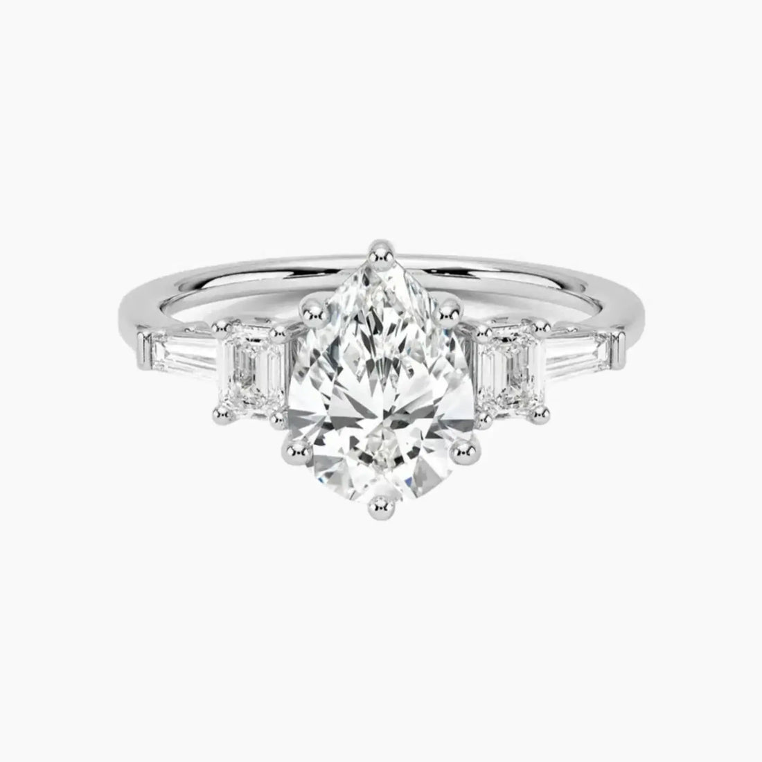 Delphine Five Stone Pear Designer Diamond Ring Setting in 14K White Gold