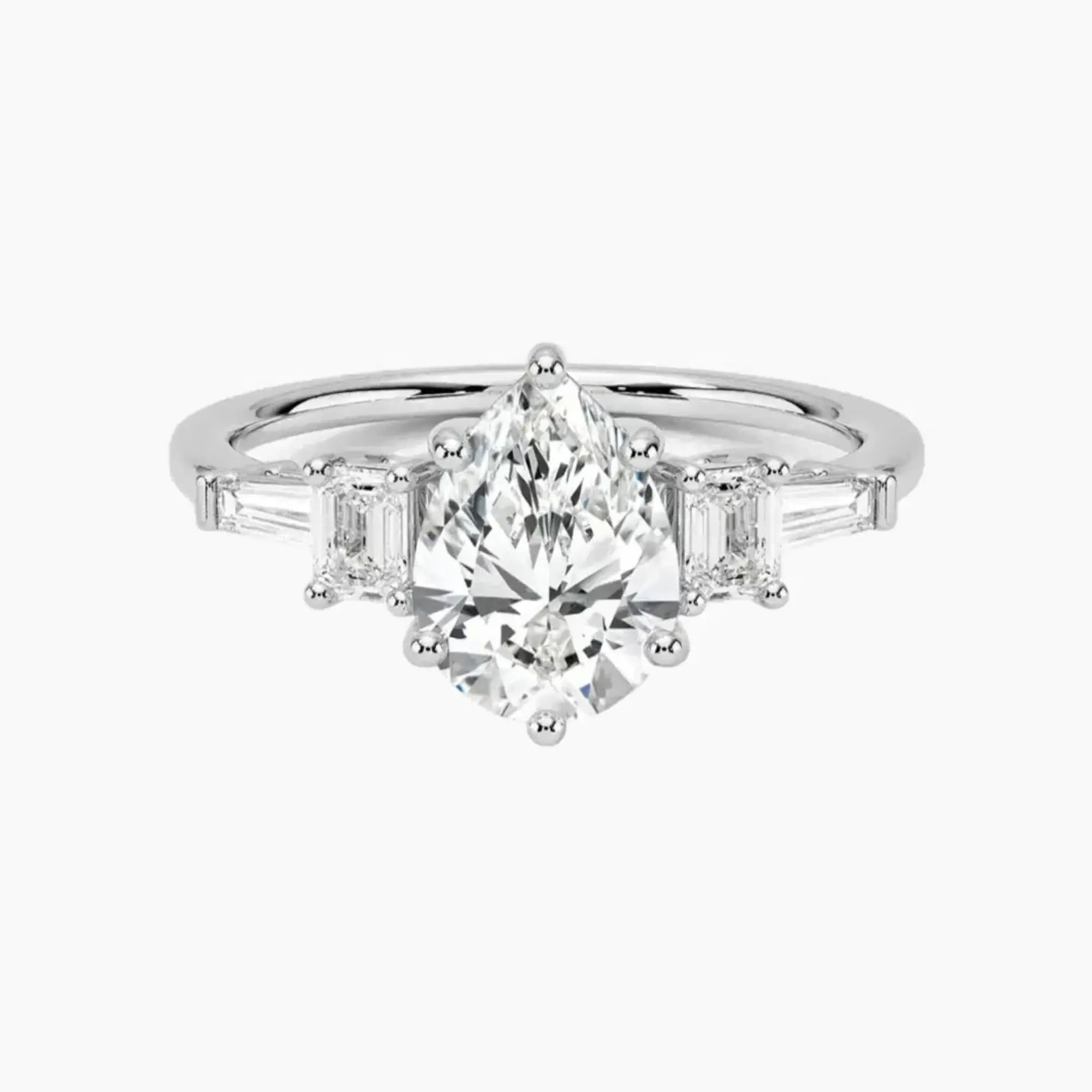 Delphine Five Stone Pear Designer 1.5 Carat Lab Grown Diamond Engagement Ring in 18K Rose Gold