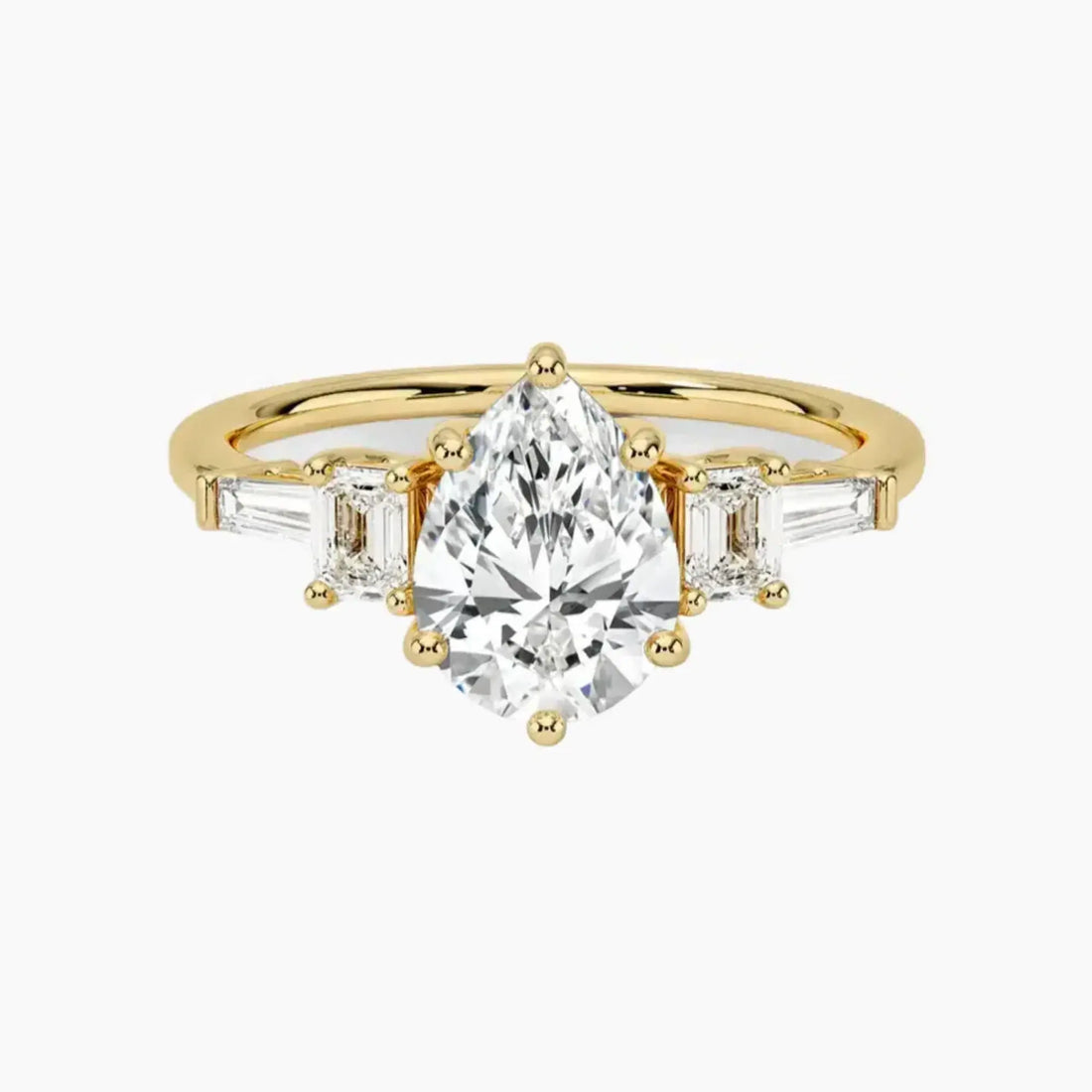 Delphine Five Stone Pear Designer 2 Carat Lab Grown Diamond Engagement Ring in 18K Rose Gold