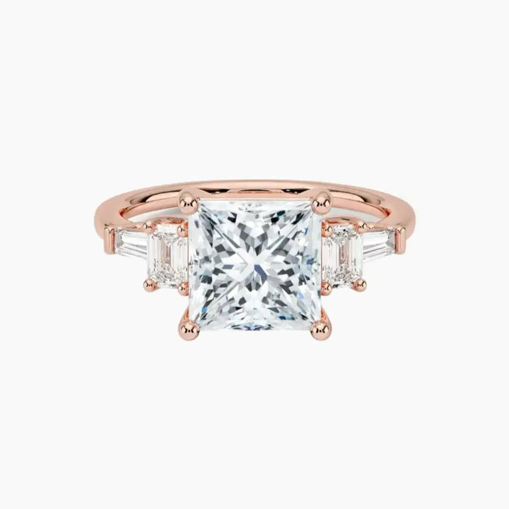Delphine Five Stone Princess Designer 3 Carat Lab Grown Diamond Engagement Ring in 14K Rose Gold
