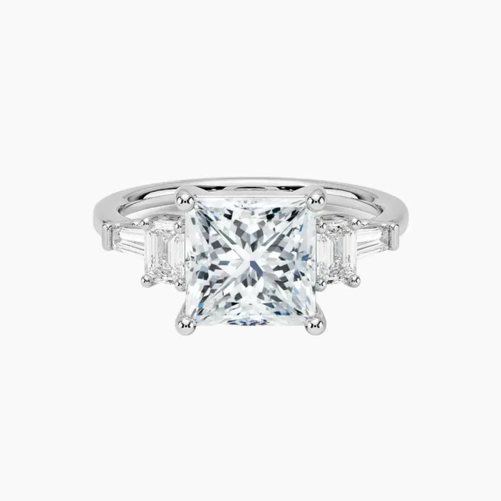 Delphine Five Stone Princess Designer 3 Carat Lab Grown Diamond Engagement Ring in 14K White Gold