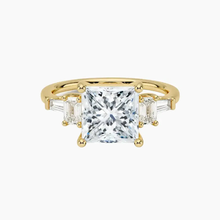 Delphine Five Stone Princess Designer 1.5 Carat Lab Grown Diamond Engagement Ring in 18K Yellow Gold