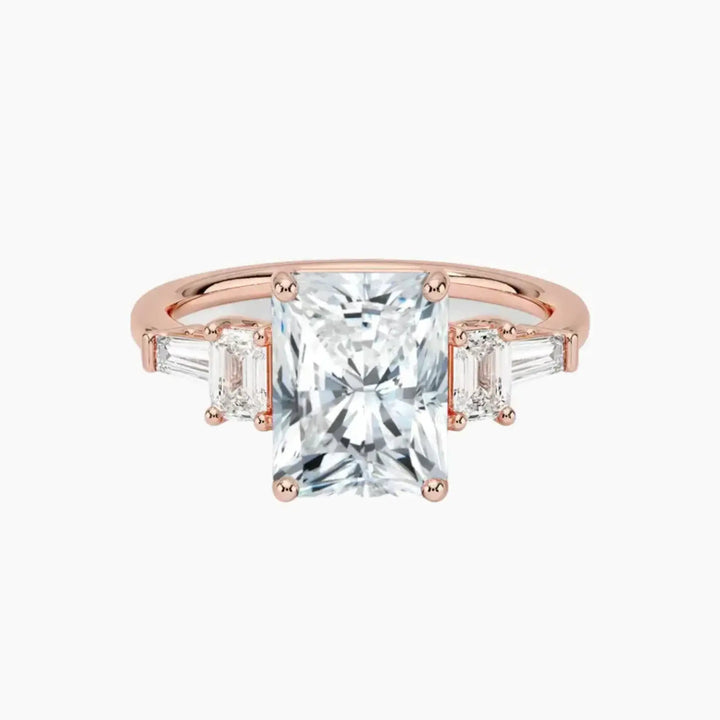 Delphine Five Stone Radiant Designer 1.5 Carat Lab Grown Diamond Engagement Ring in 14K Rose Gold