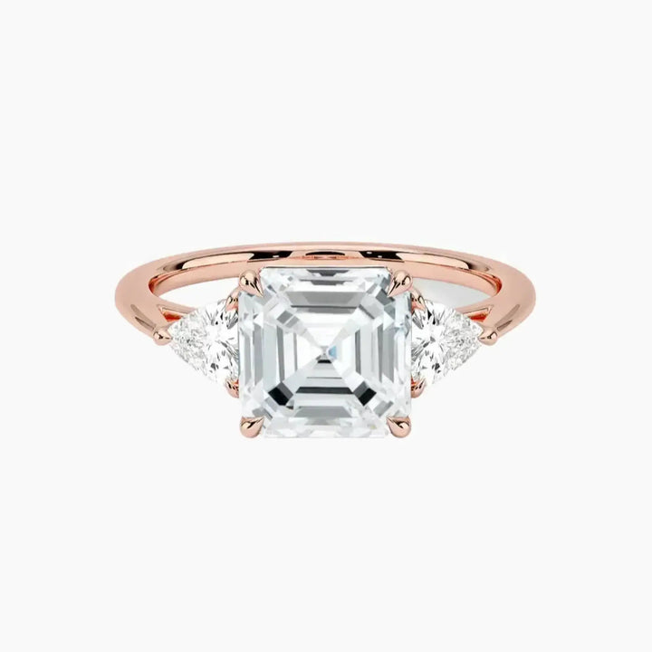 Elowen Asscher Three Stone 2 Carat Lab Grown Diamond Engagement Ring in 18K Rose Gold