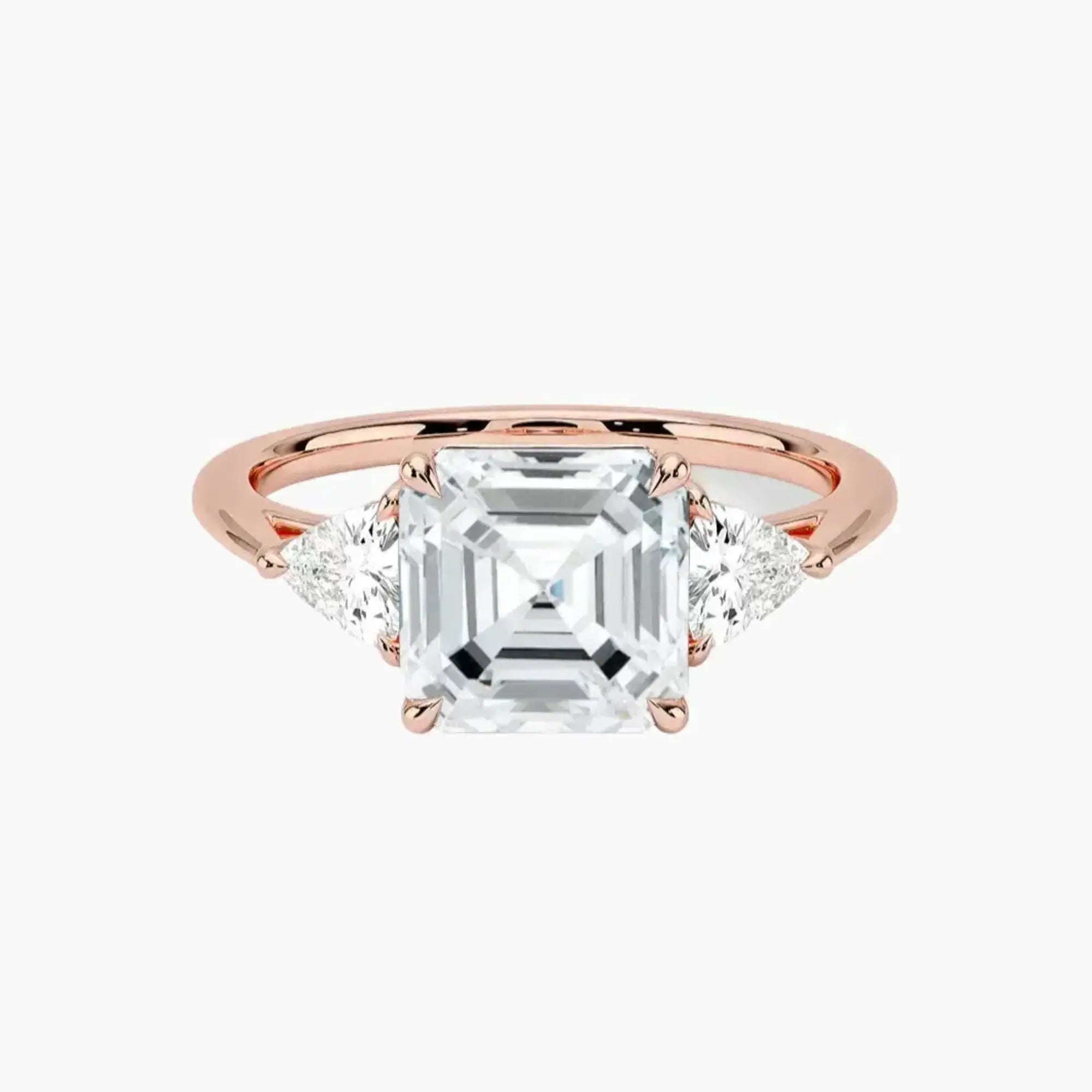 Elowen Asscher Three Stone 3 Carat Lab Grown Diamond Engagement Ring in 18K Rose Gold