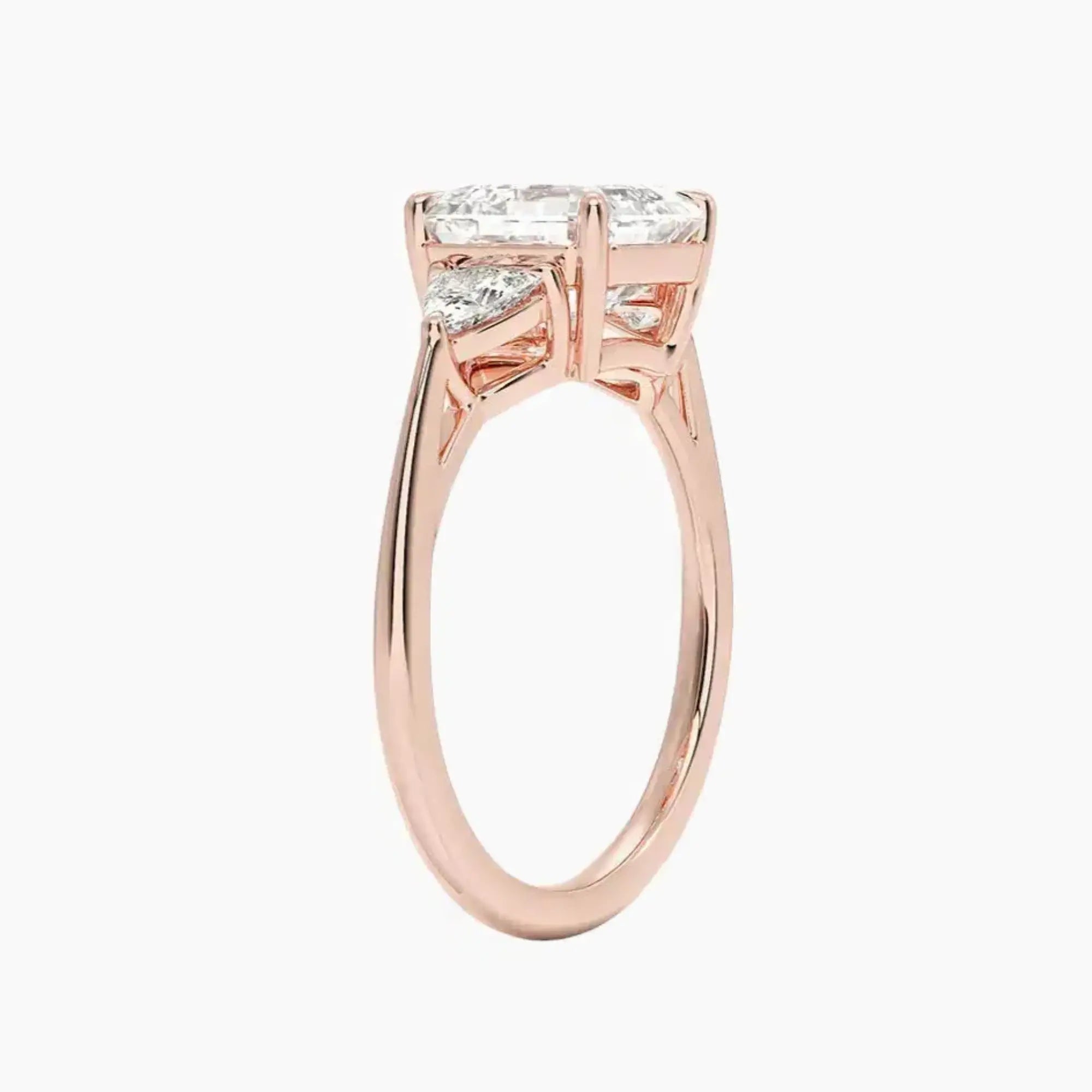 Elowen Asscher Three Stone 3 Carat Lab Grown Diamond Engagement Ring in 18K Rose Gold