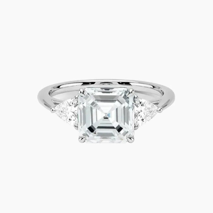 Elowen Asscher Three Stone 1 Carat Lab Grown Diamond Engagement Ring in 14K White Gold