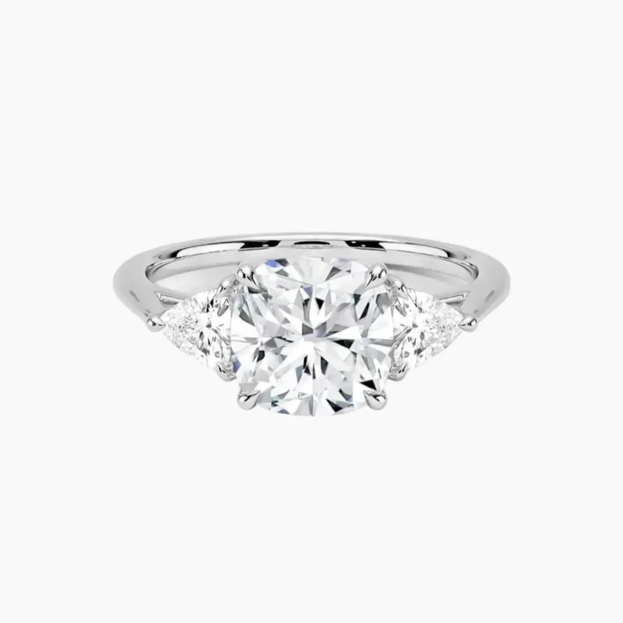 Elowen Cushion Three Stone 2.5 Carat Lab Grown Diamond Engagement Ring in 14K White Gold