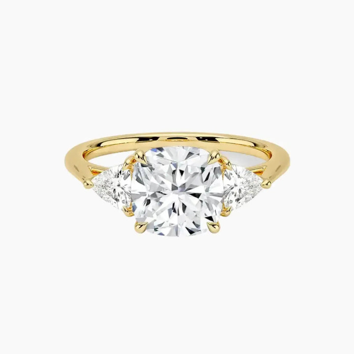 Elowen Cushion Three Stone 1 Carat Lab Grown Diamond Engagement Ring in 14K Yellow Gold
