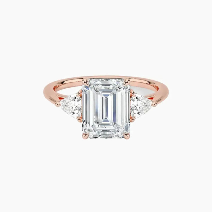 Elowen Emerald Three Stone 2.5 Carat Lab Grown Diamond Engagement Ring in 18K Rose Gold
