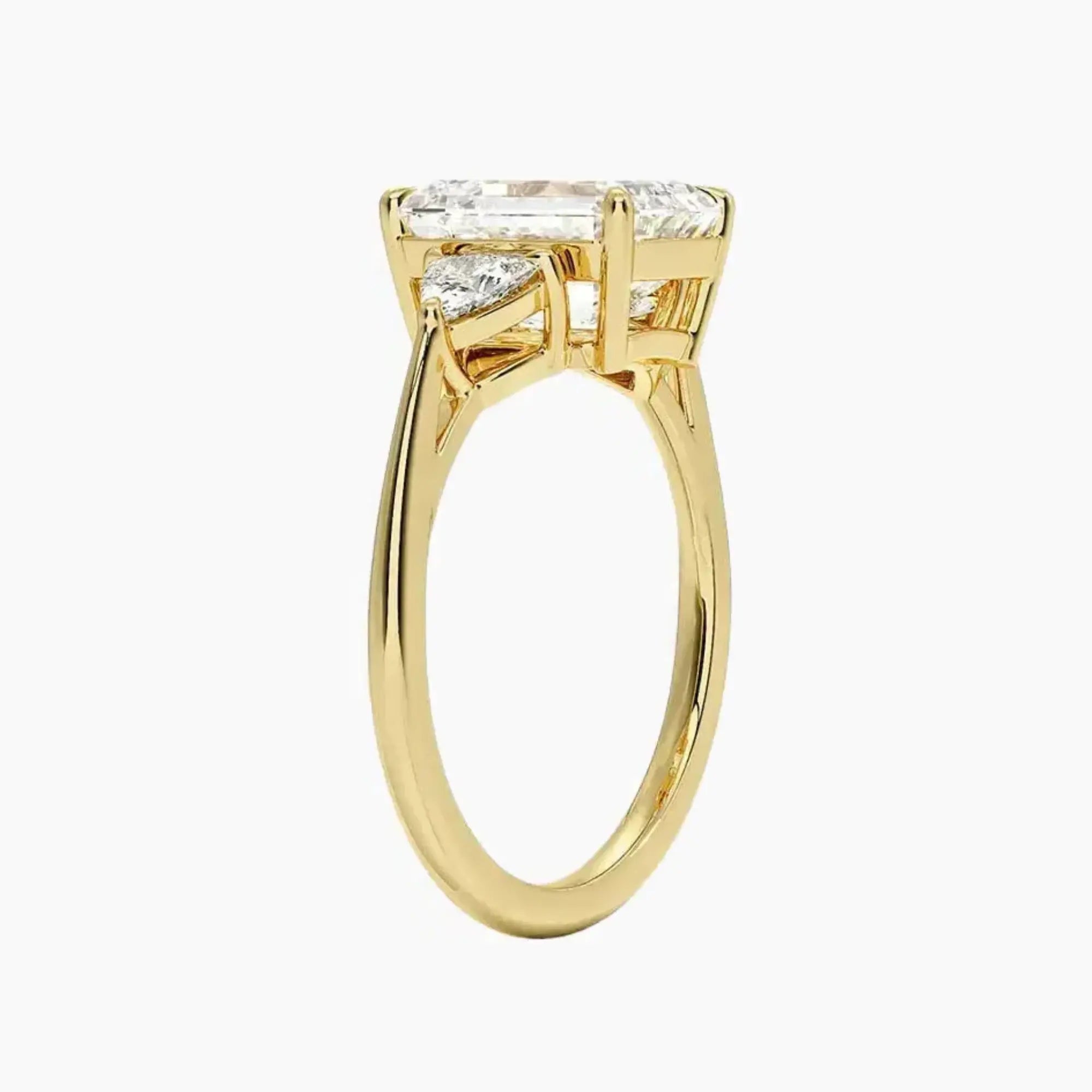Elowen Emerald Three Stone Diamond Ring Setting in 14K Yellow Gold