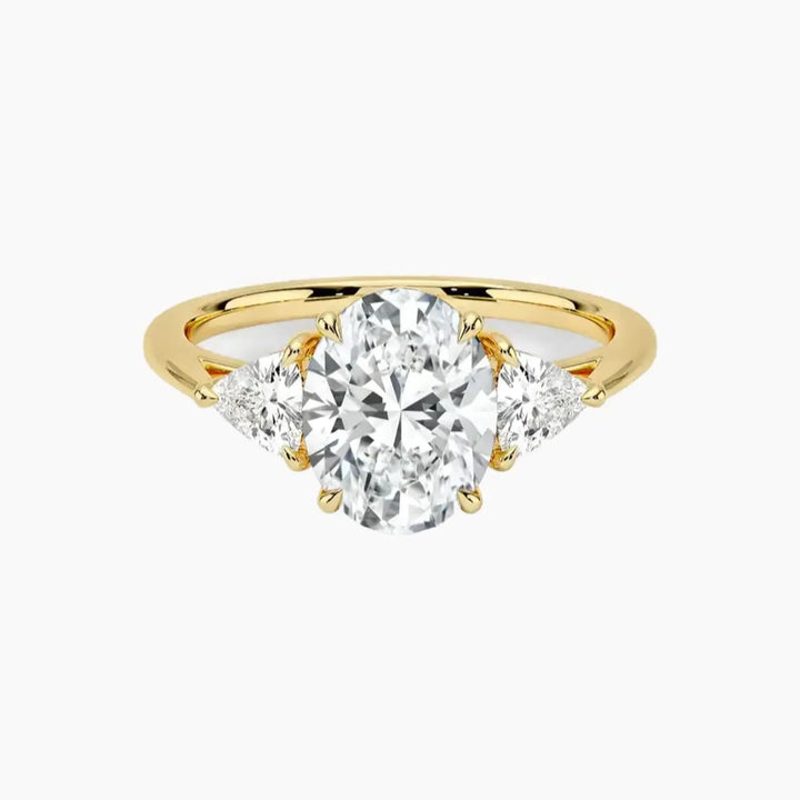 Elowen Oval Three Stone 3 Carat Lab Grown Diamond Engagement Ring in 18K Yellow Gold