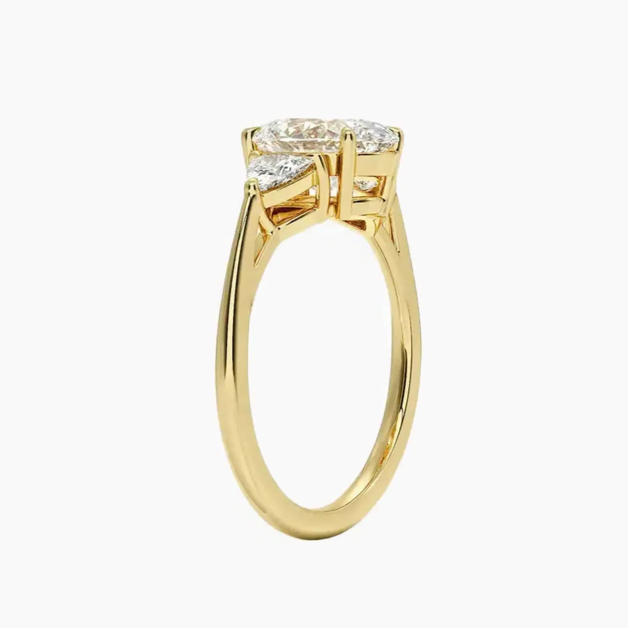 Elowen Oval Three Stone 2.5 Carat Lab Grown Diamond Engagement Ring in 18K Yellow Gold