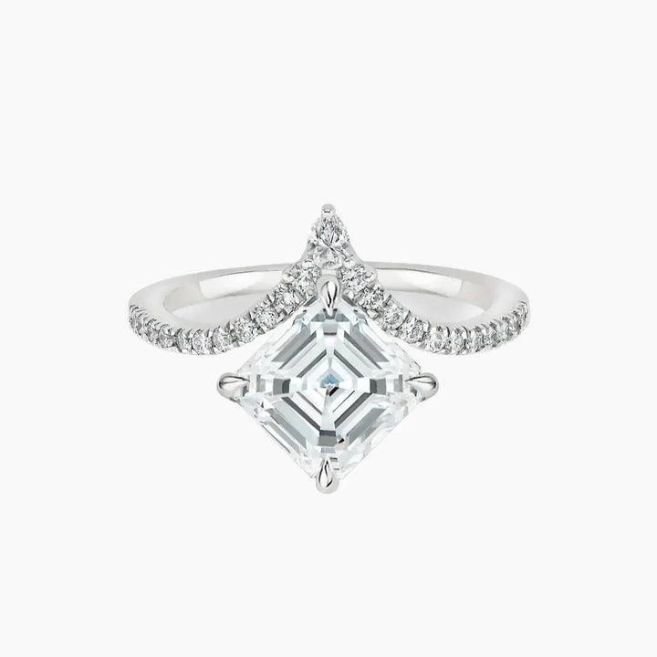 Esme Asscher Designer 3 Carat Lab Grown Diamond Engagement Ring in 14K White Gold