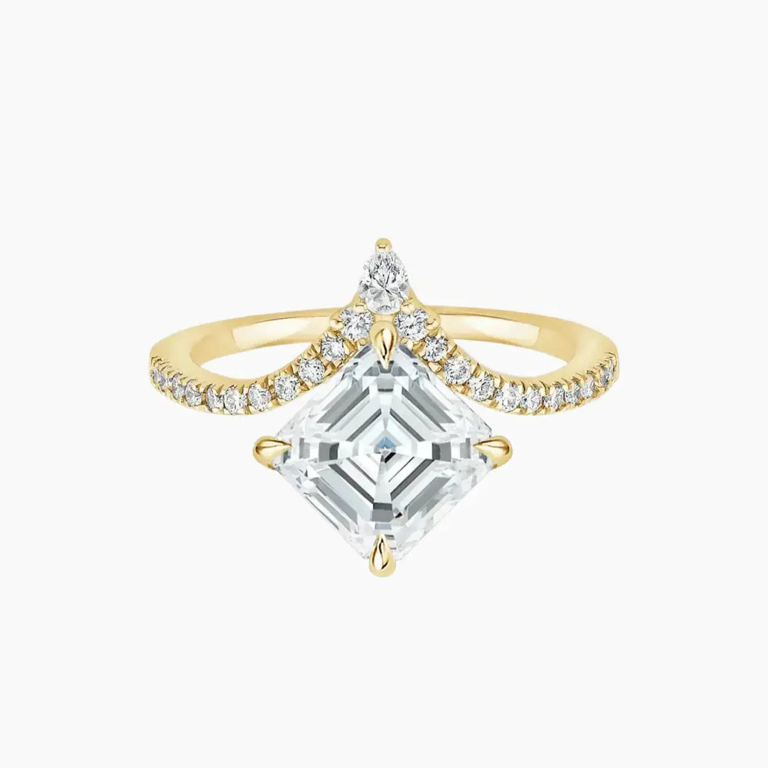 Esme Asscher Designer 2.5 Carat Lab Grown Diamond Engagement Ring in 18K Yellow Gold