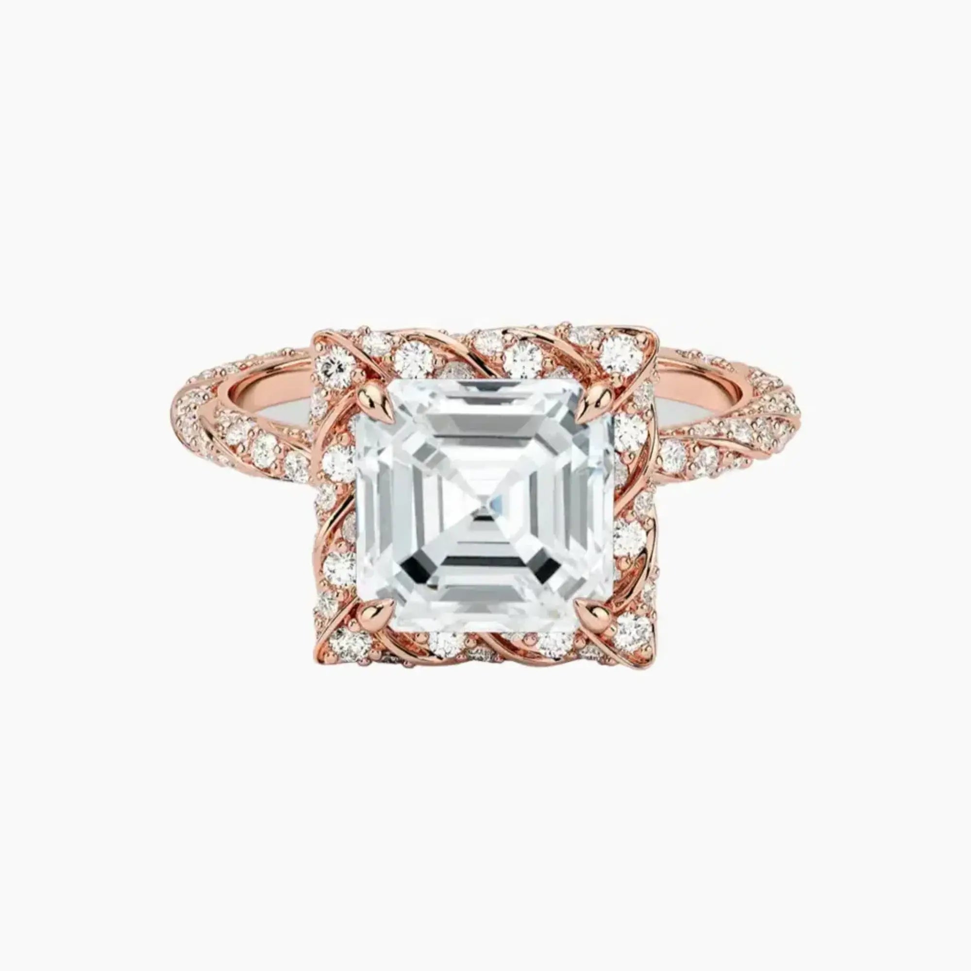 Eliana Asscher Designer 1 Carat Lab Grown Diamond Engagement Ring in 14K Rose Gold