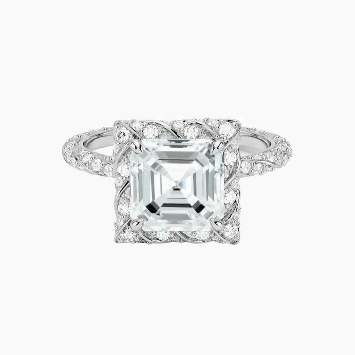 Eliana Asscher Designer 3 Carat Lab Grown Diamond Engagement Ring in 14K White Gold