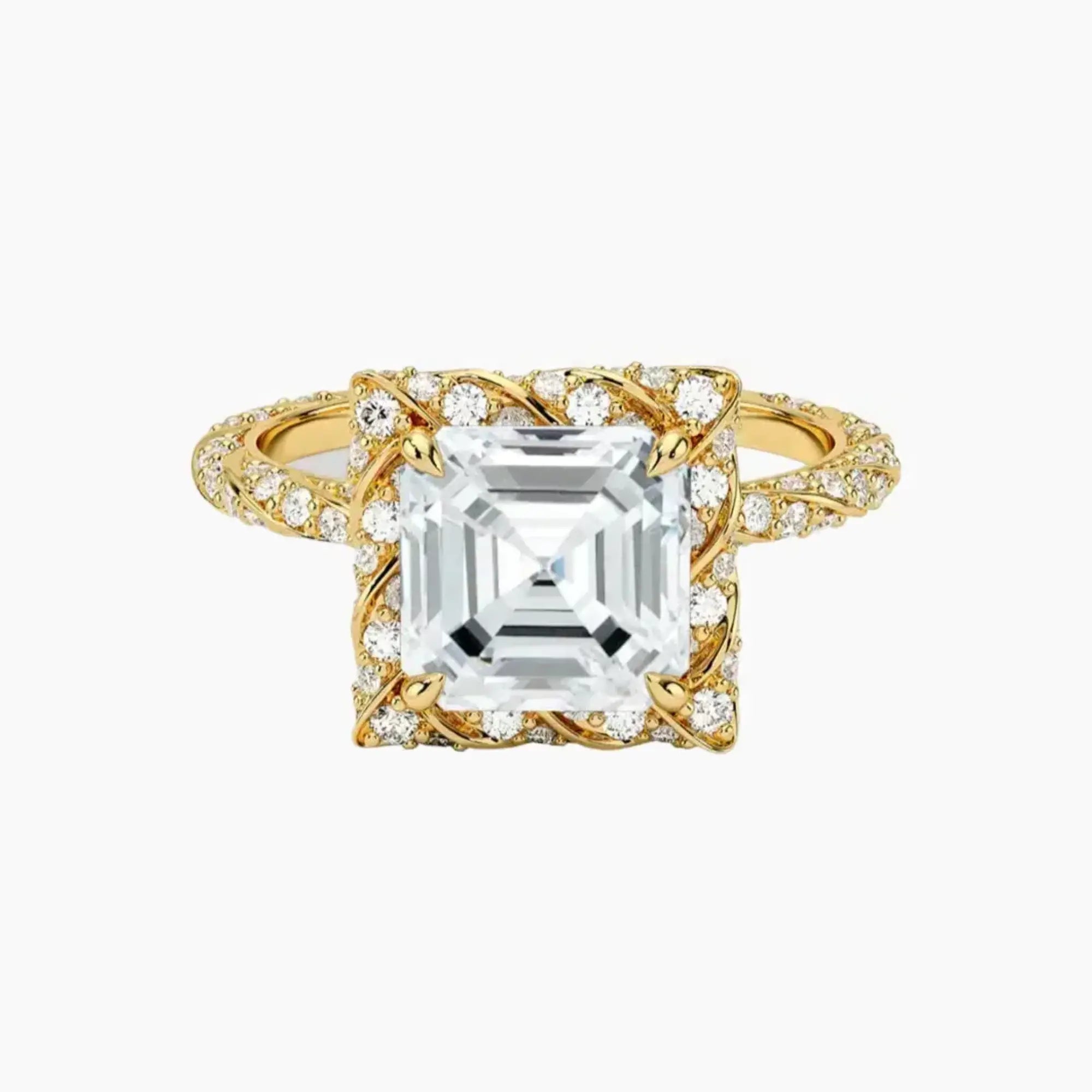 Eliana Asscher Designer 3 Carat Lab Grown Diamond Engagement Ring in 14K Yellow Gold