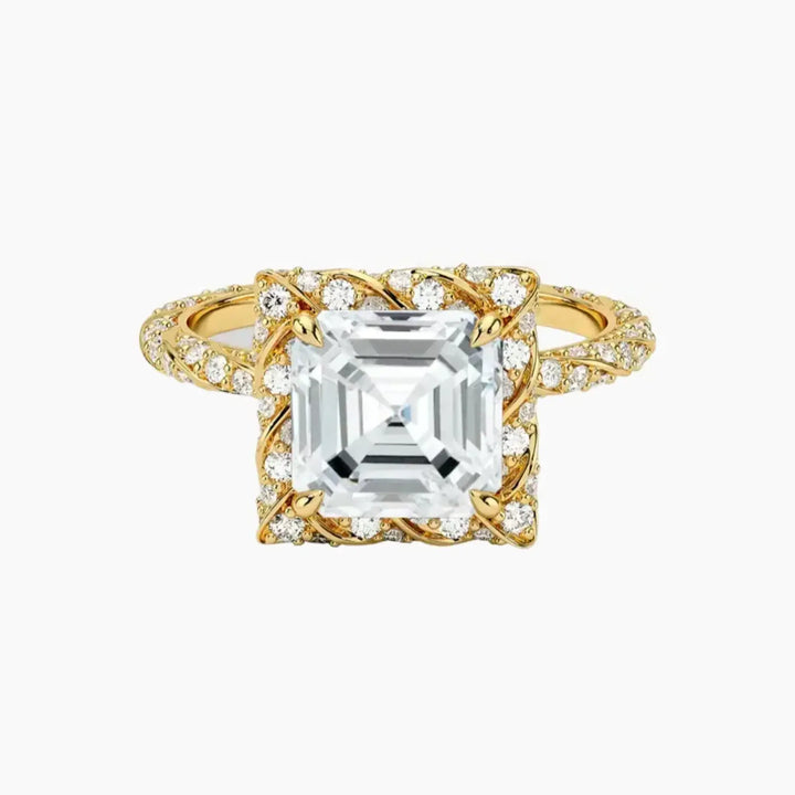 Eliana Asscher Designer 2.5 Carat Lab Grown Diamond Engagement Ring in 18K Yellow Gold