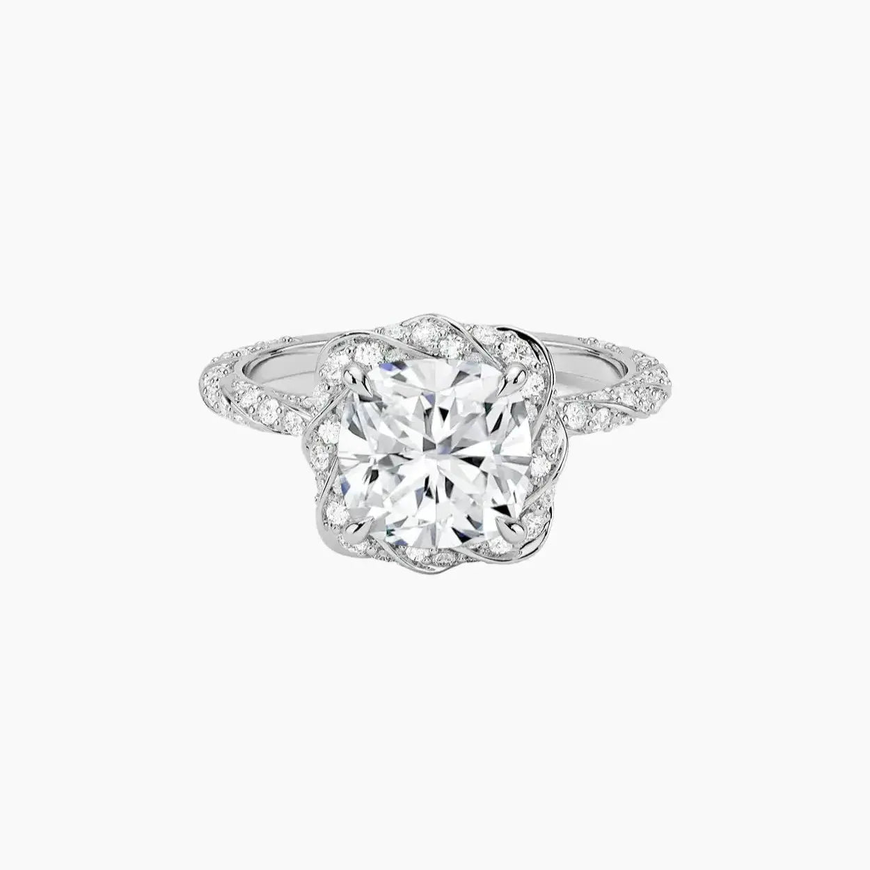 Eliana Cushion Designer 2.5 Carat Lab Grown Diamond Engagement Ring in 14K White Gold