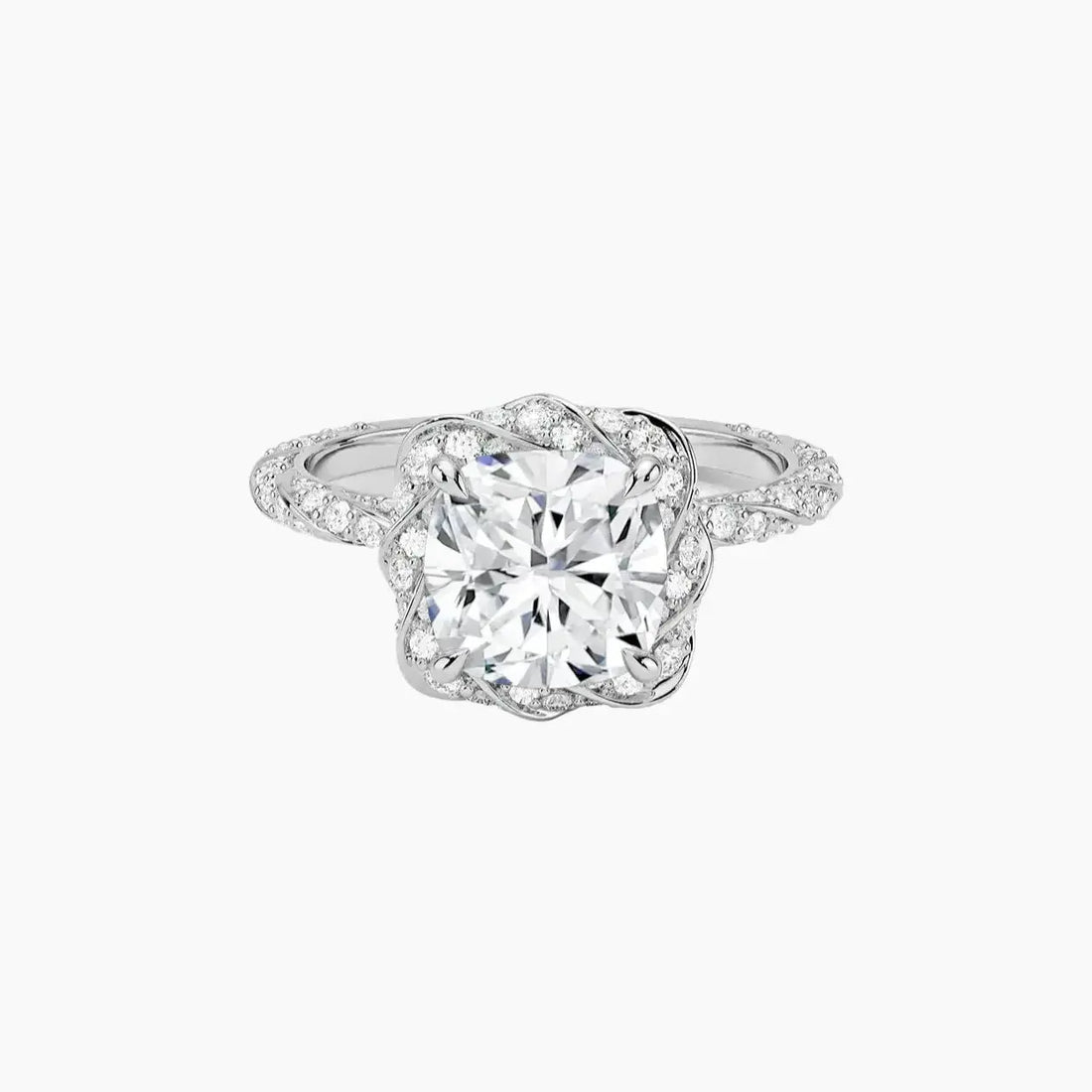 Eliana Cushion Designer 3 Carat Lab Grown Diamond Engagement Ring in 14K White Gold